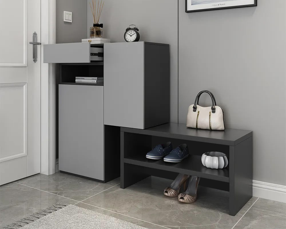 HMR Fero Corner Shoe Storage Cabinet with 7 Shelves & 1 Drawer Entryway Shoe Storage - Gray