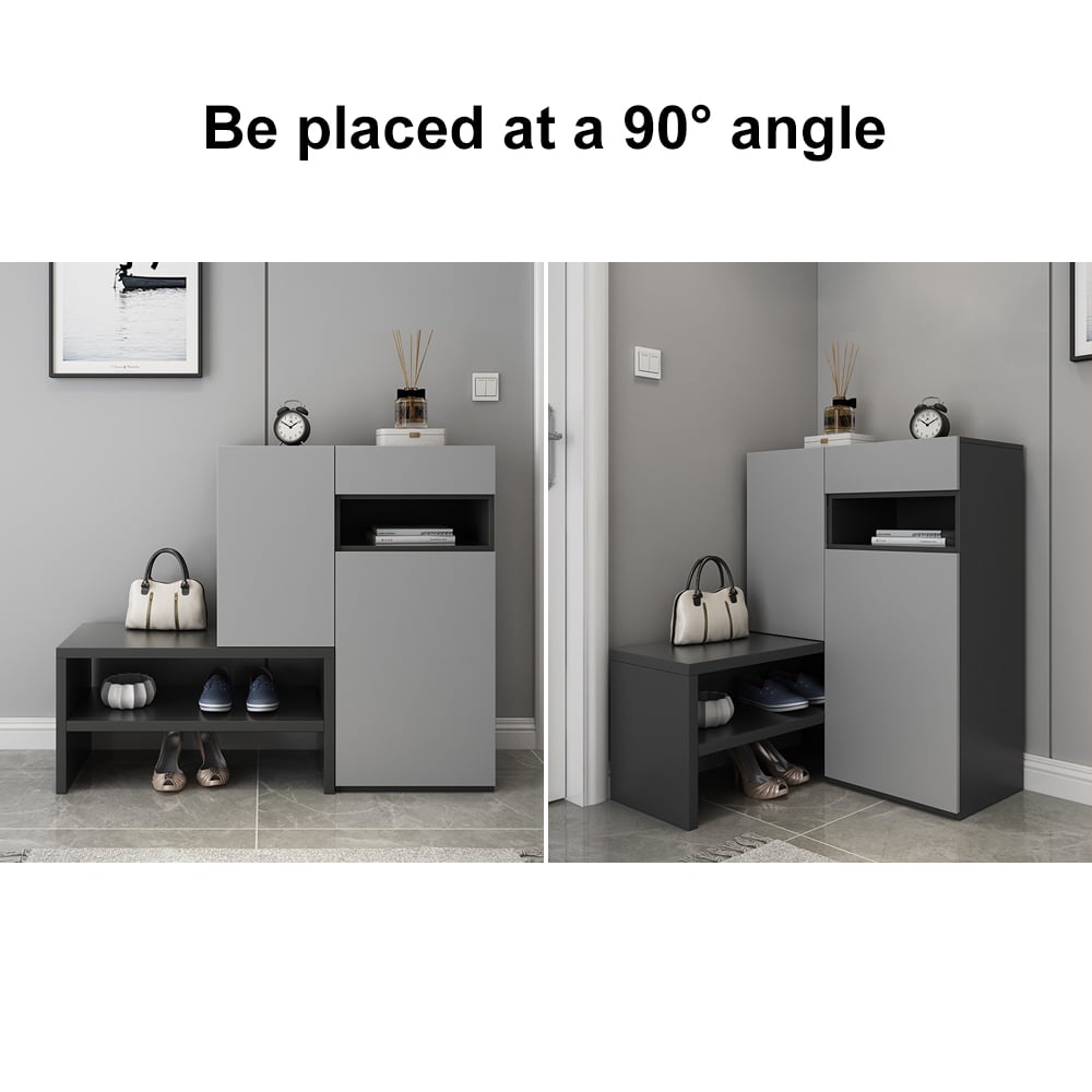 HMR Fero Corner Shoe Storage Cabinet with 7 Shelves & 1 Drawer Entryway Shoe Storage - Gray