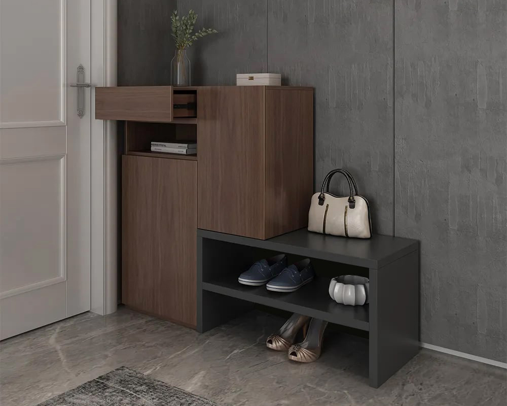 HMR - Fero Corner Shoe Storage Cabinet with 7 Shelves & 1 Drawer Entryway Shoe Storage