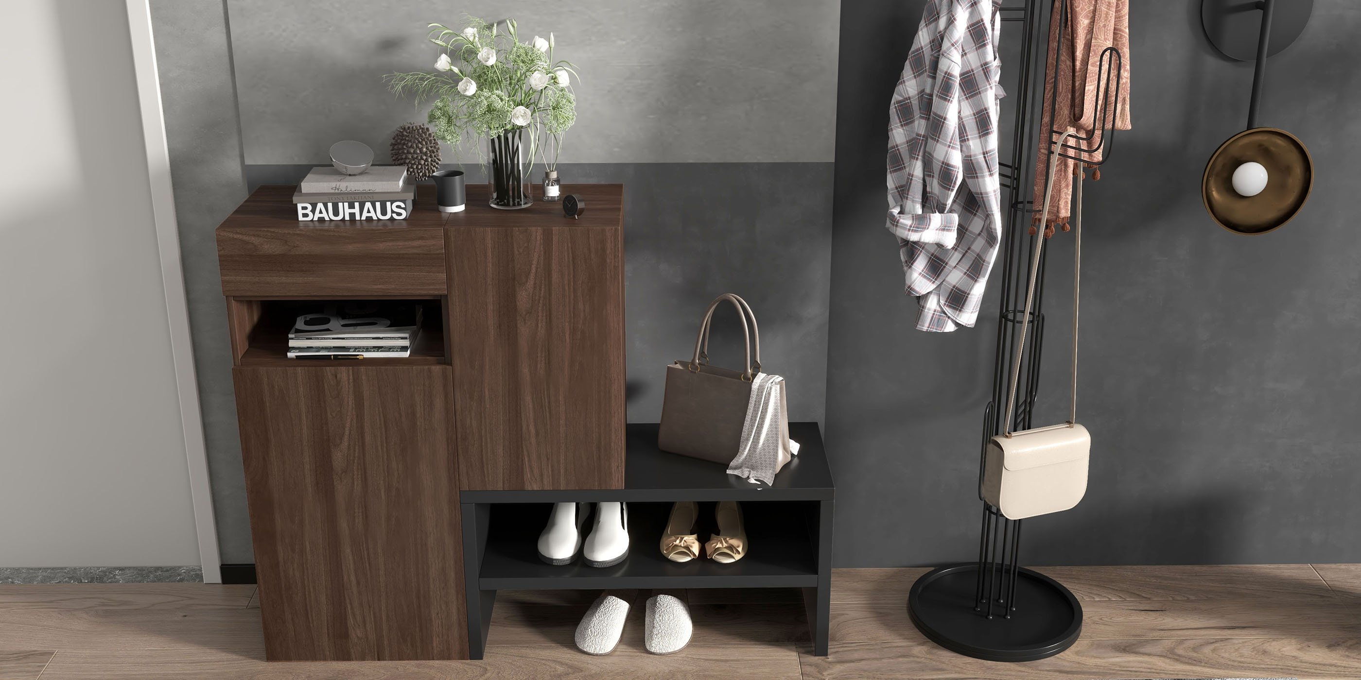 HMR - Fero Corner Shoe Storage Cabinet with 7 Shelves & 1 Drawer Entryway Shoe Storage