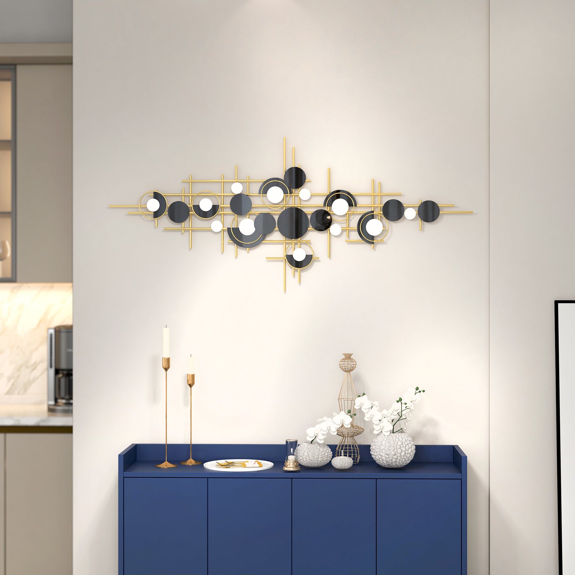 HMR - Modern Abstract Metal Wall Decor with Geometric Overlapping Design