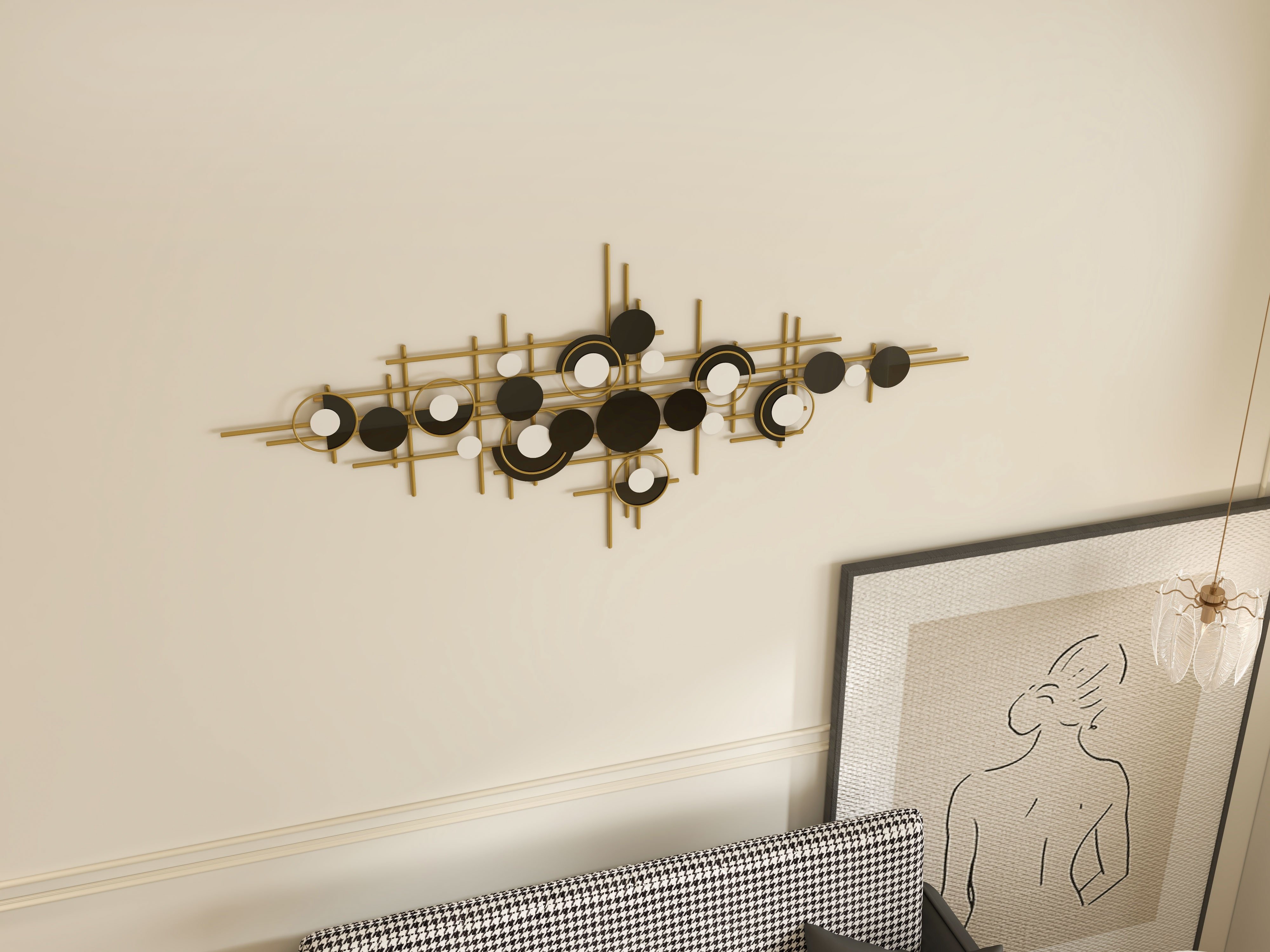 HMR - Modern Abstract Metal Wall Decor with Geometric Overlapping Design