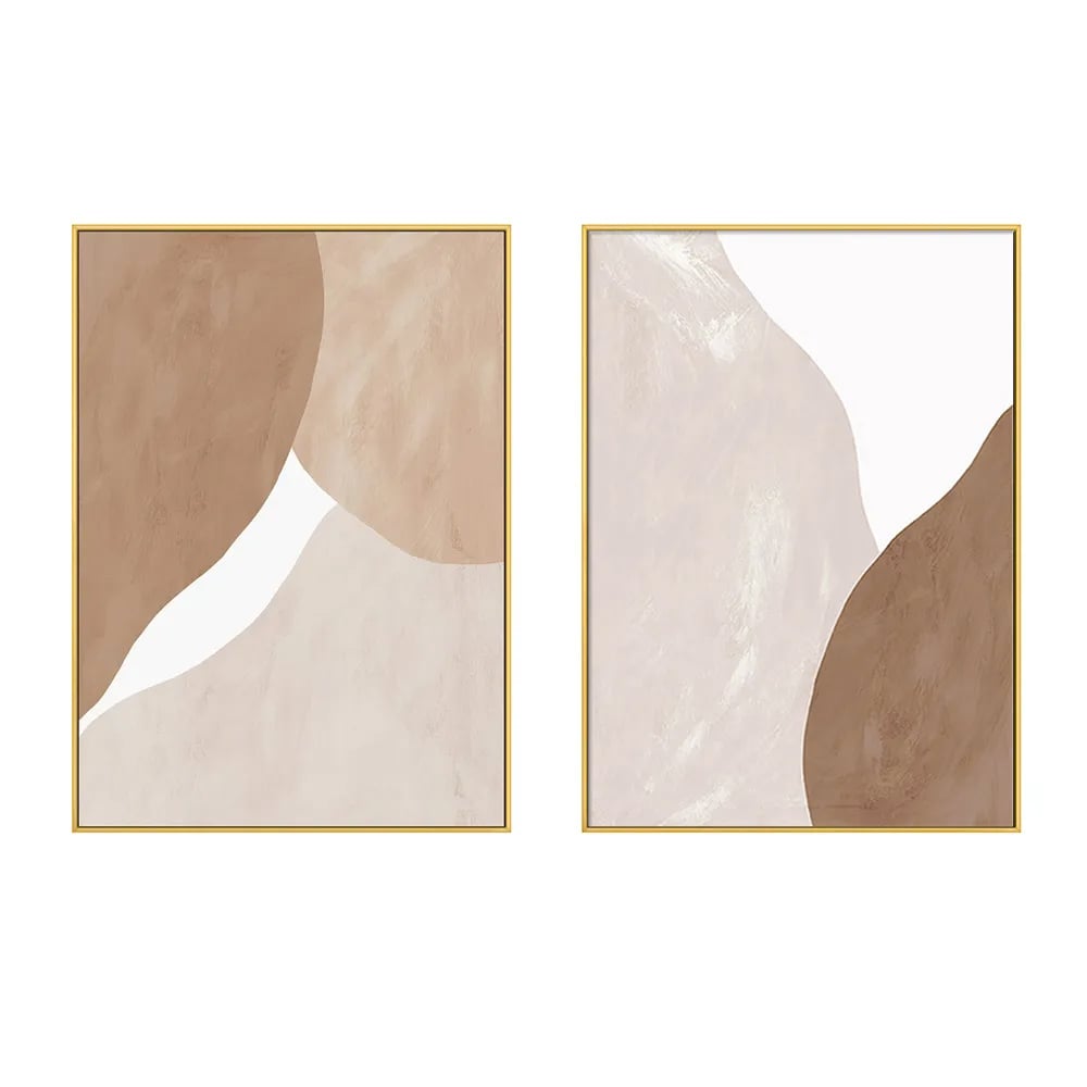 HMR - Japandi Abstract Wall Decor for Living Room Canvas Art Painting with Gold Frame (Set of 2)
