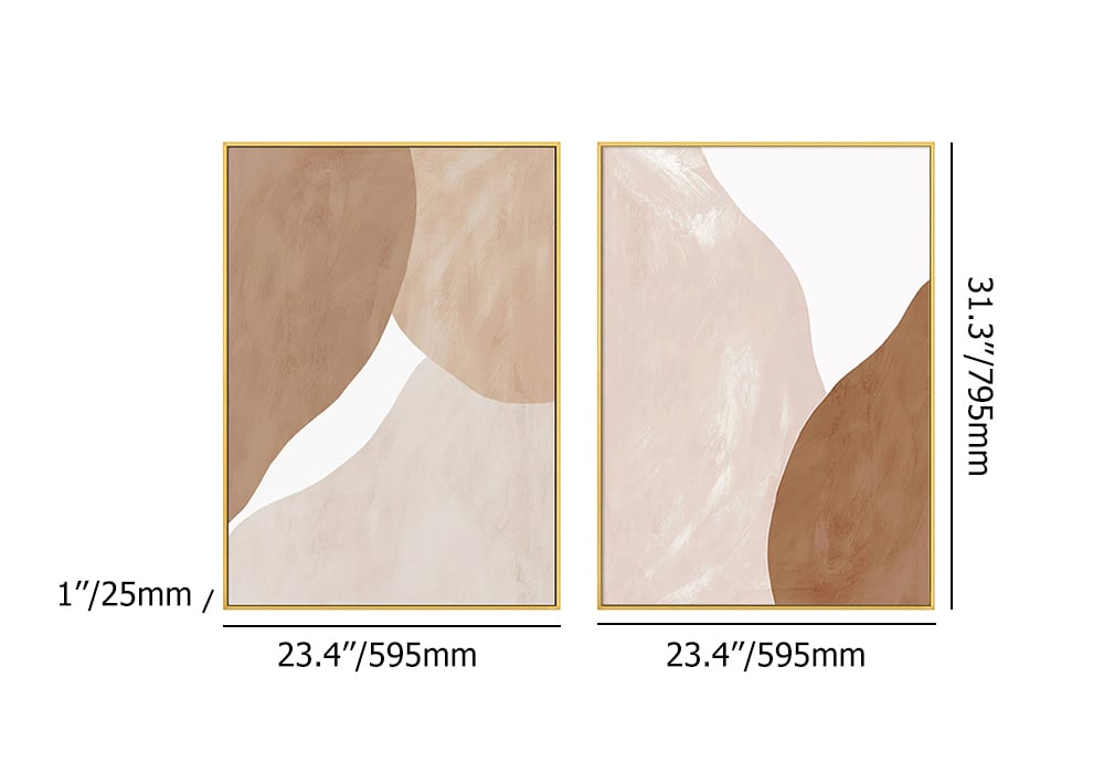 HMR - Japandi Abstract Wall Decor for Living Room Canvas Art Painting with Gold Frame (Set of 2)