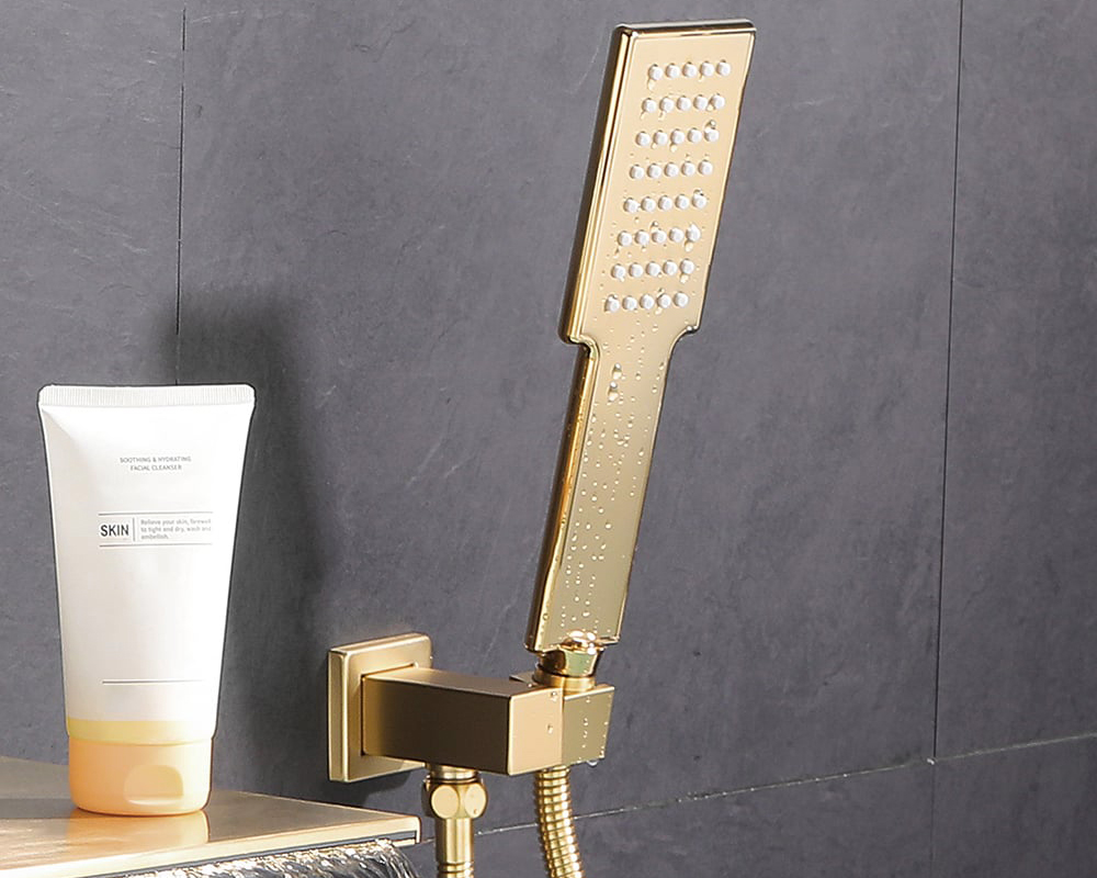HMR Solid Brass Waterfall Wall-Mounted Bathtub Faucet Tub Filler Single Handle - Brushed Gold