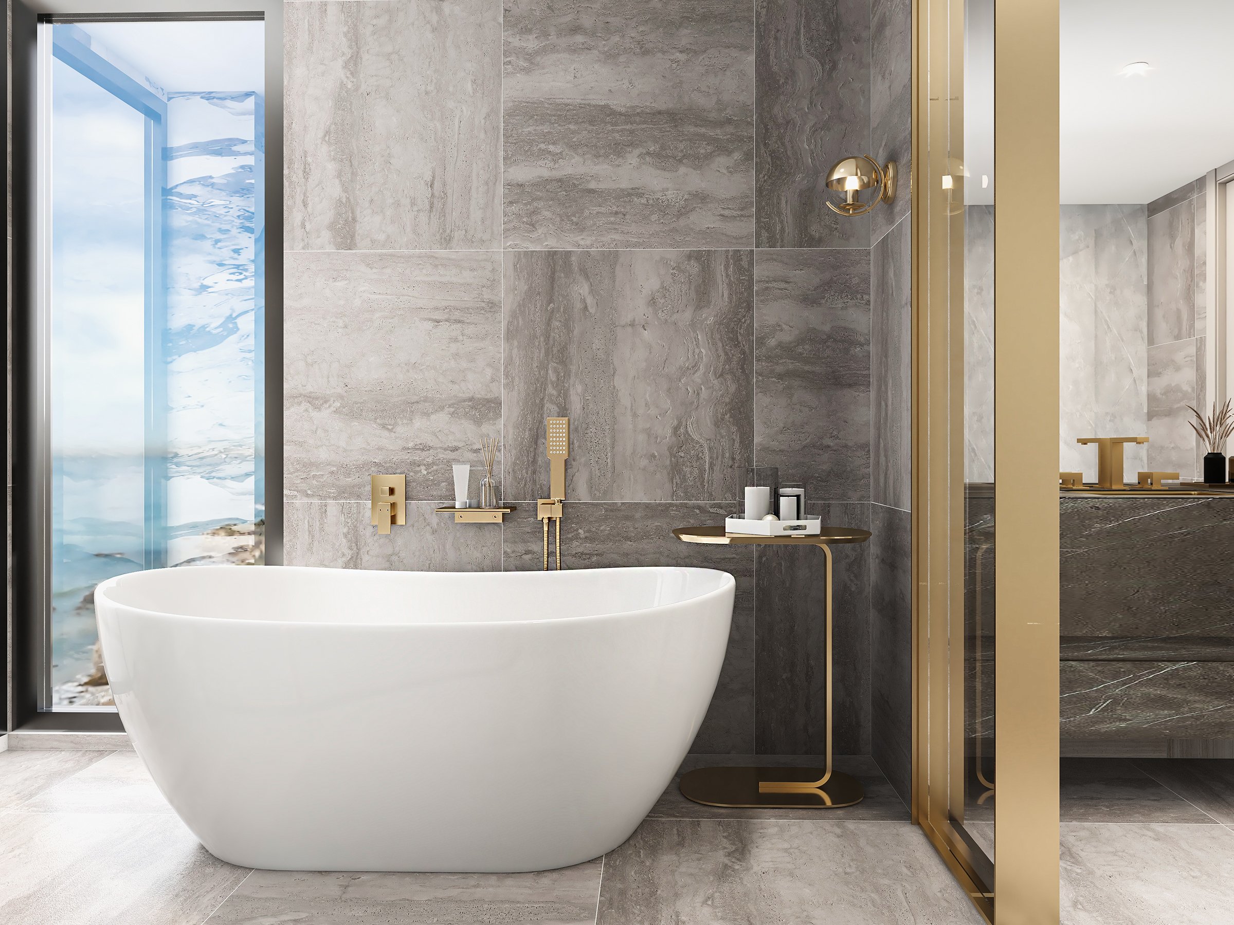 HMR Solid Brass Waterfall Wall-Mounted Bathtub Faucet Tub Filler Single Handle - Brushed Gold