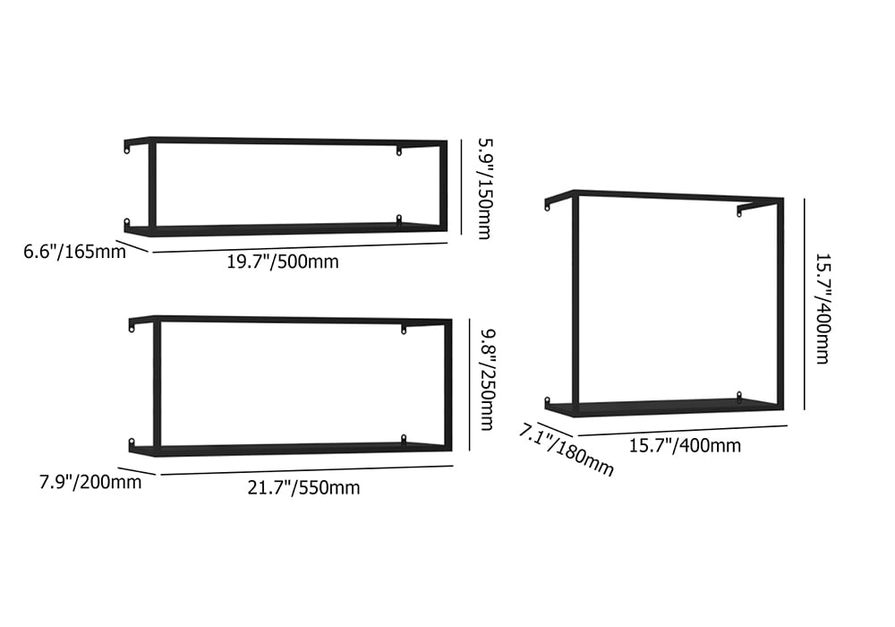 HMR - Modern 6-Pieces Wall-Mounted Shelving Floating Storage Shelves in Metal