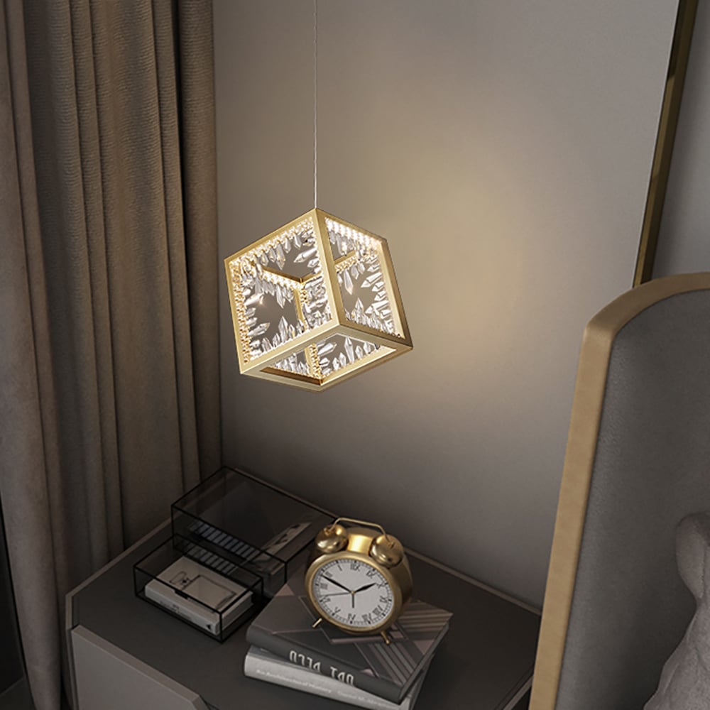 HMR - Gold Geometric Pendant Light with Crystal Accents LED 1-Light