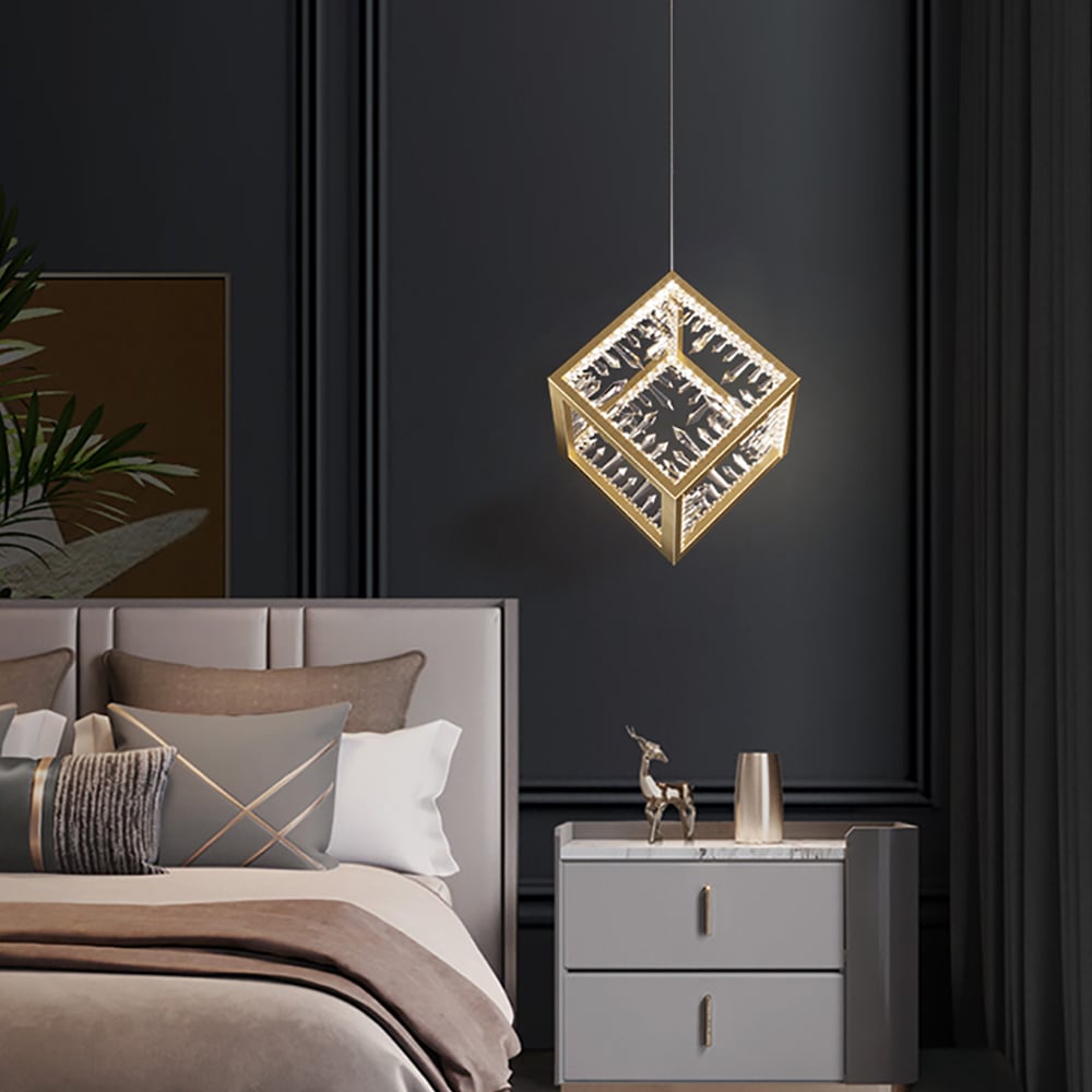 HMR - Gold Geometric Pendant Light with Crystal Accents LED 1-Light