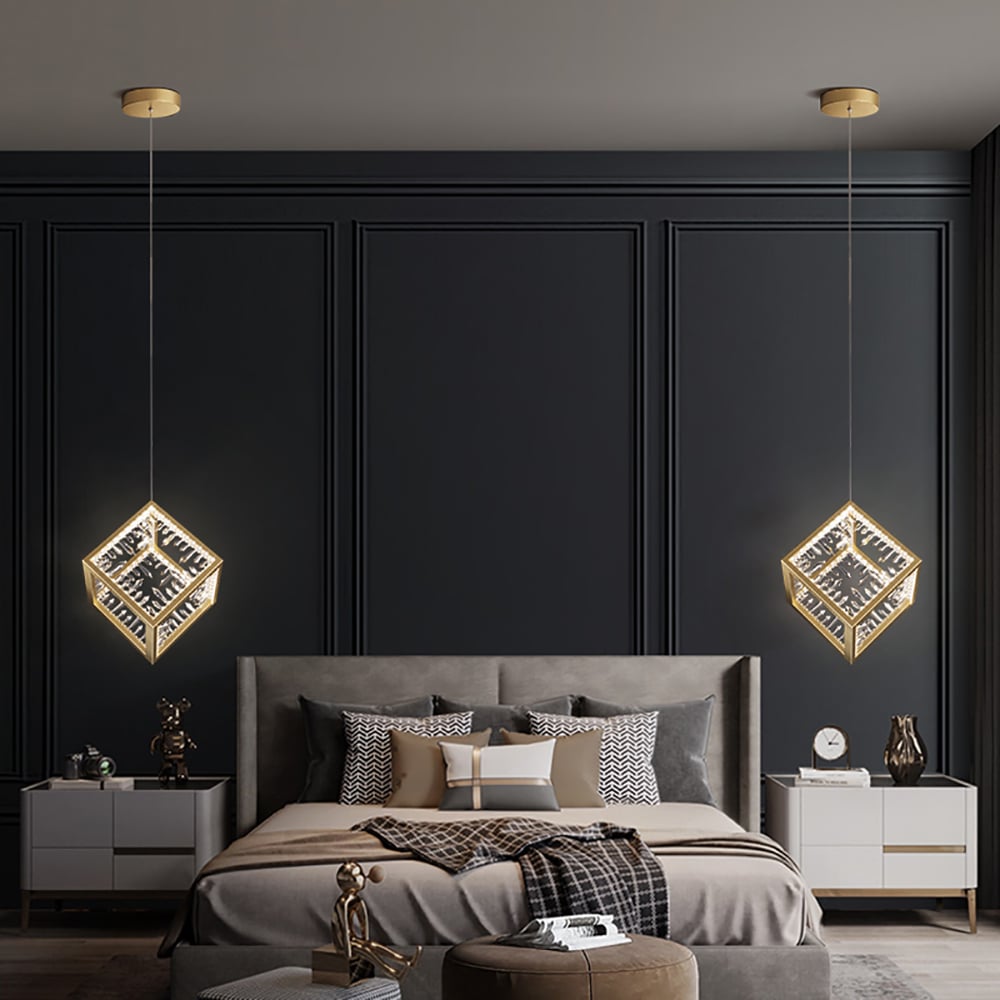 HMR - Gold Geometric Pendant Light with Crystal Accents LED 1-Light