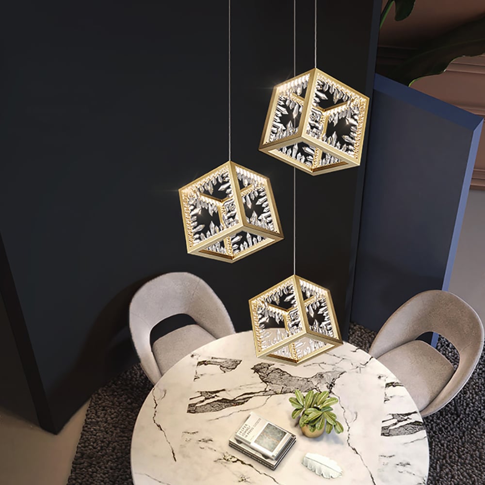 HMR - Gold Geometric Pendant Light with Crystal Accents LED 1-Light