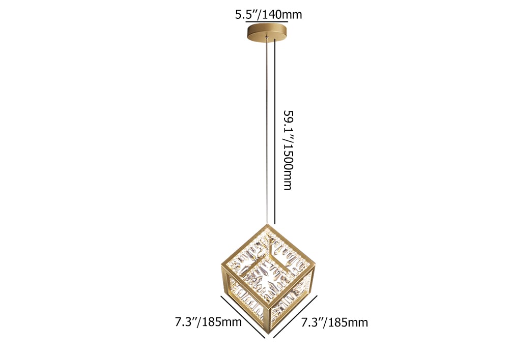 HMR - Gold Geometric Pendant Light with Crystal Accents LED 1-Light