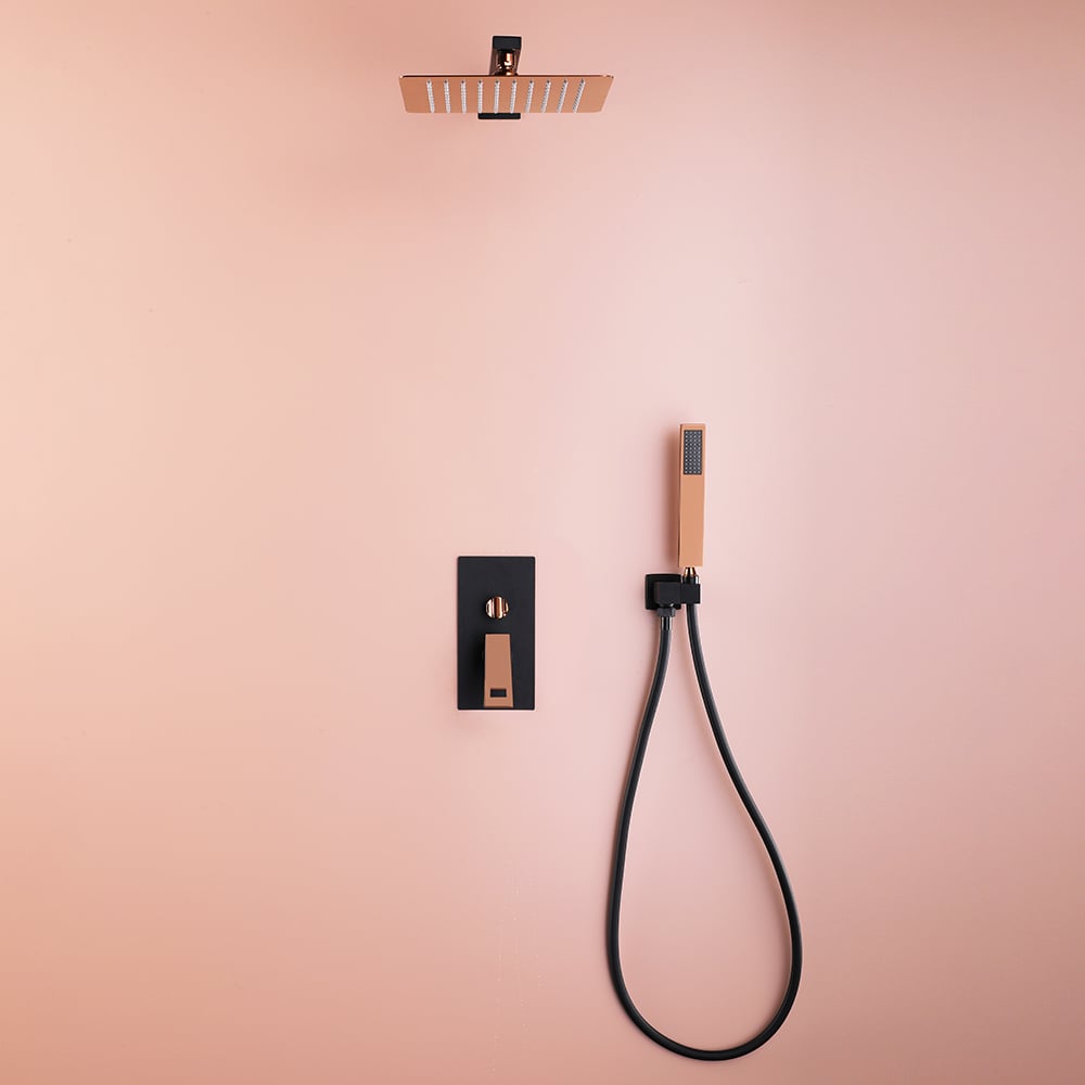 HMR - Wall-Mount Shower System 10" Rainfall Shower Head with Hand Shower Black & Rose Gold