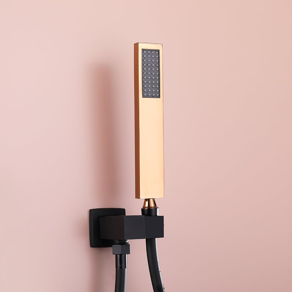 HMR - Wall-Mount Shower System 10" Rainfall Shower Head with Hand Shower Black & Rose Gold