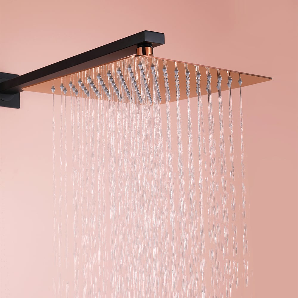 HMR - Wall-Mount Shower System 10" Rainfall Shower Head with Hand Shower Black & Rose Gold