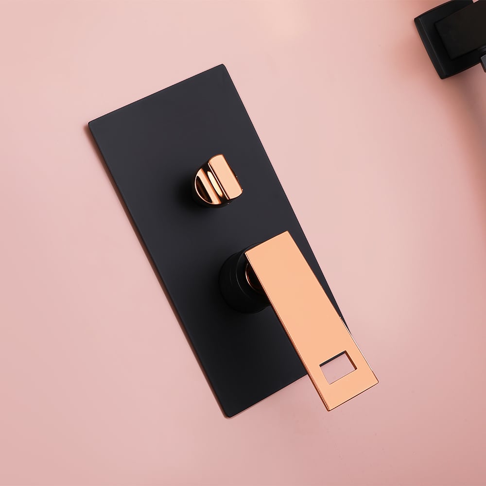 HMR - Wall-Mount Shower System 10" Rainfall Shower Head with Hand Shower Black & Rose Gold