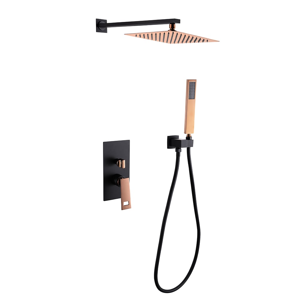 HMR - Wall-Mount Shower System 10" Rainfall Shower Head with Hand Shower Black & Rose Gold