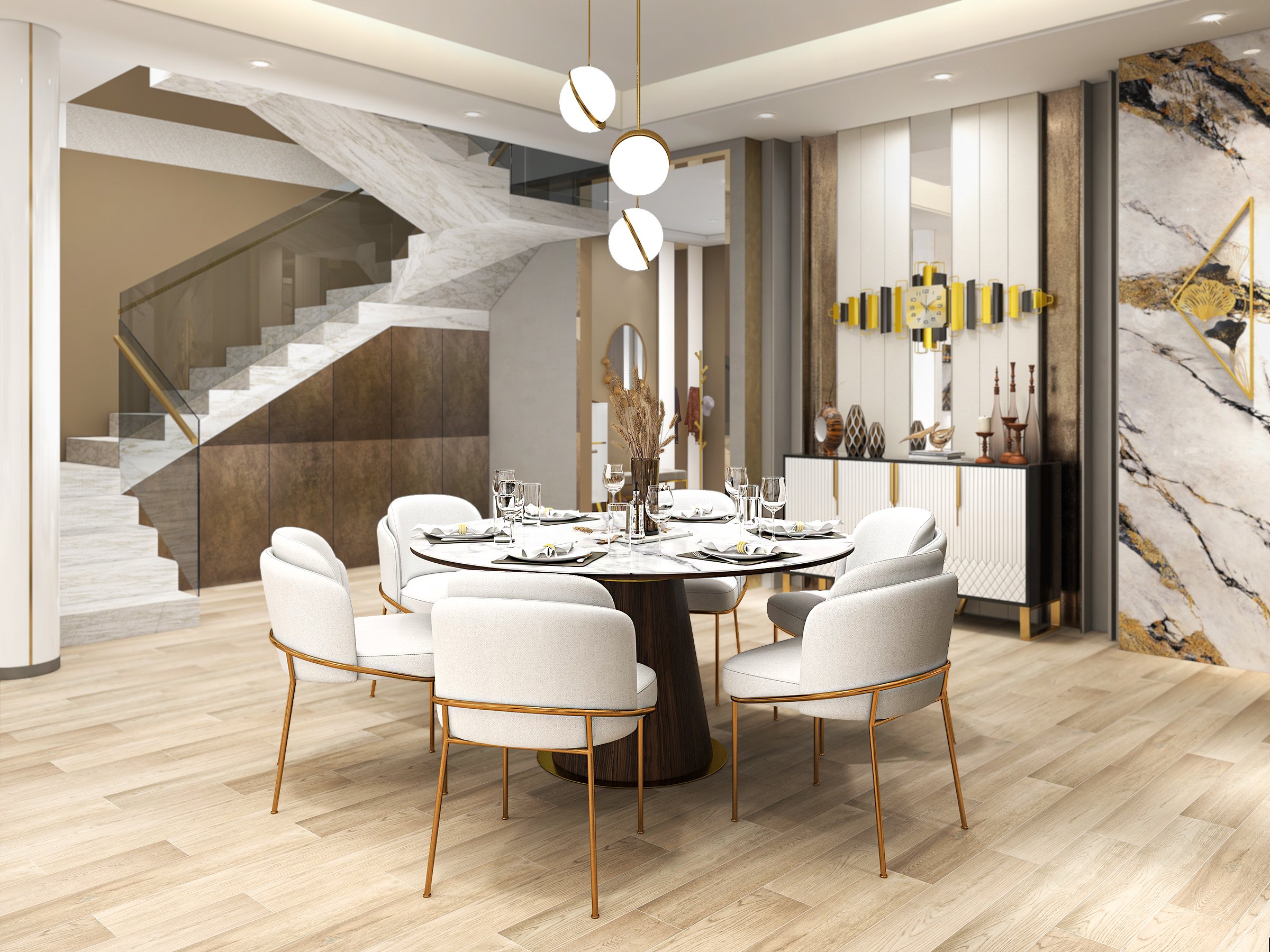 HMR - Mid-Century Modern Round Sintered Stone Dining Table