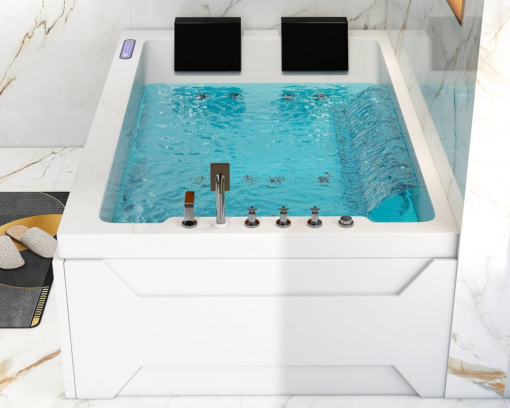 HMR 73'' Double Bathtub with Massage & Ambient Lighting - White, Heated: No