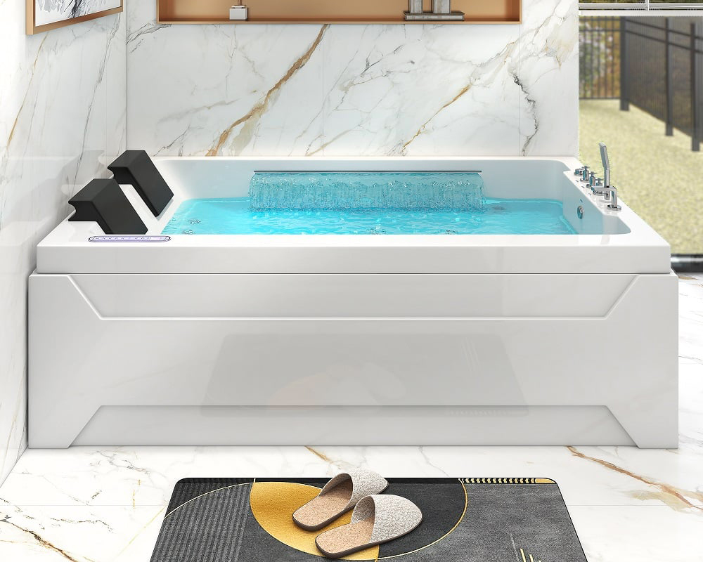 HMR 73'' Double Bathtub with Massage & Ambient Lighting - White, Heated: No