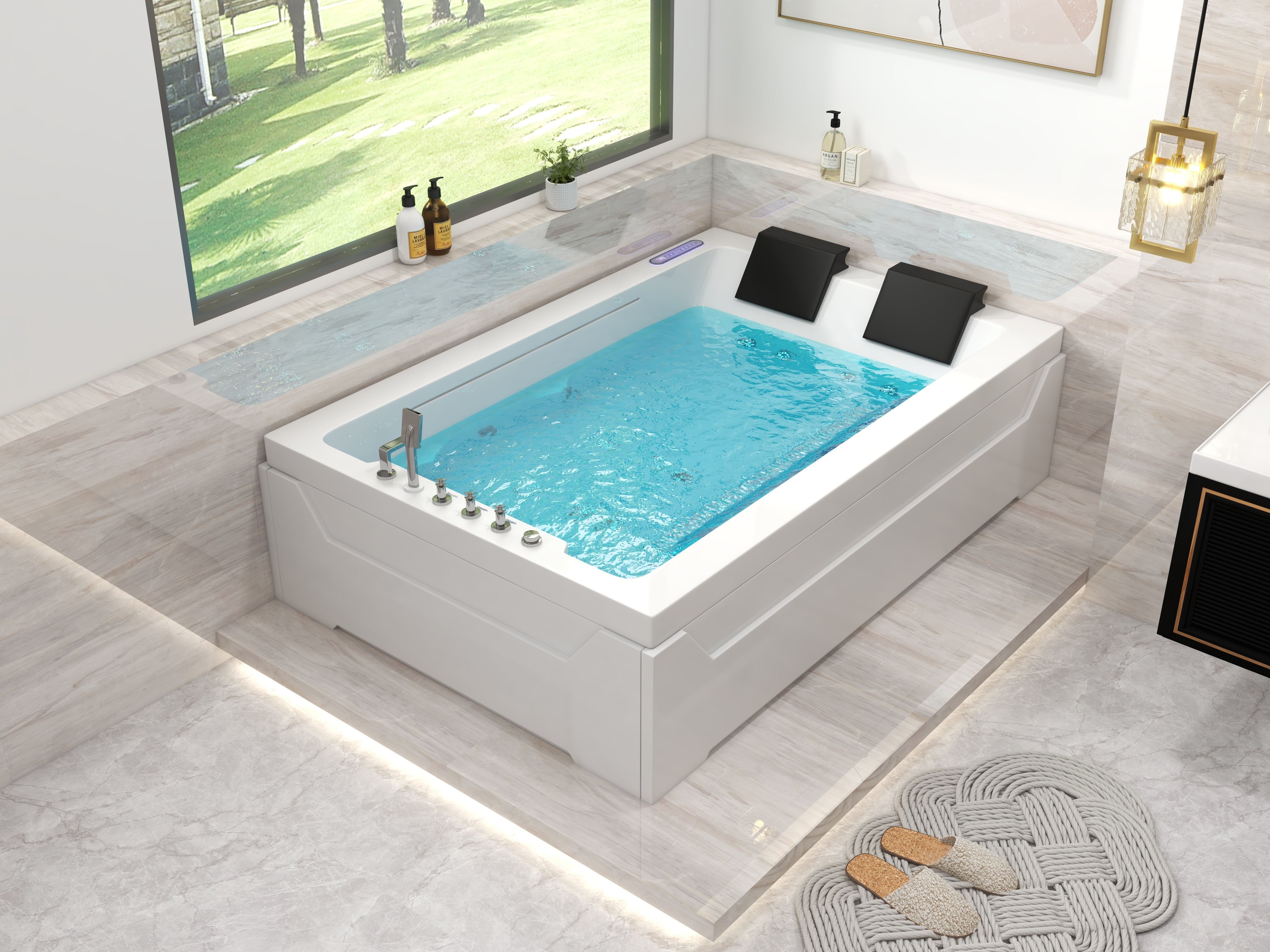 HMR 73'' Double Bathtub with Massage & Ambient Lighting - White, Heated: No