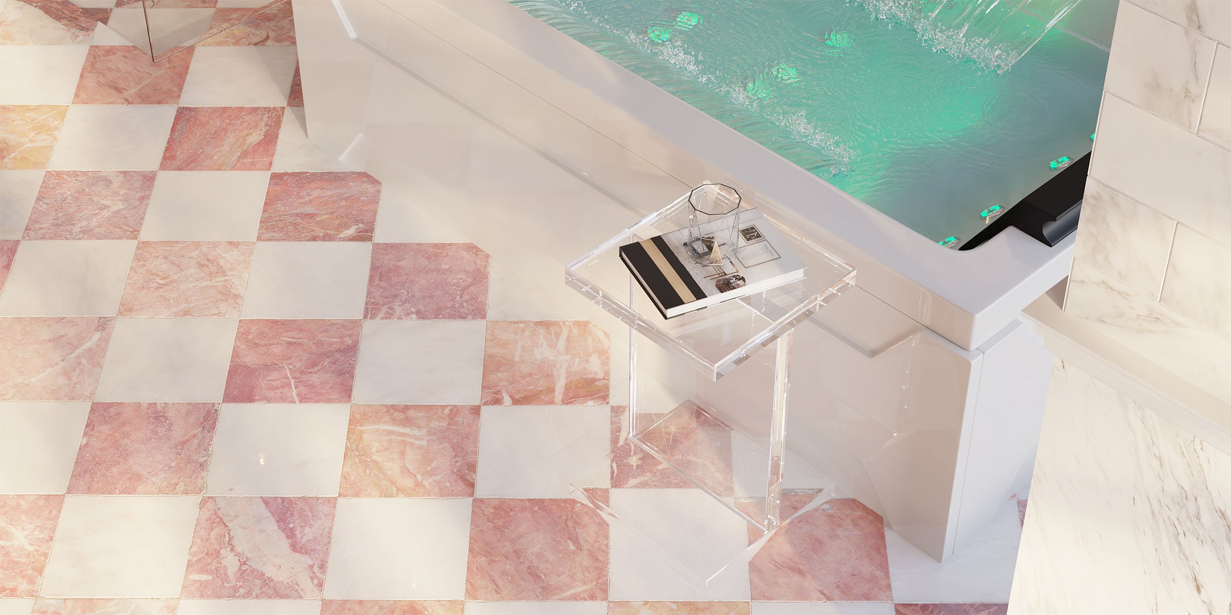 HMR 73'' Double Bathtub with Massage & Ambient Lighting - White, Heated: No