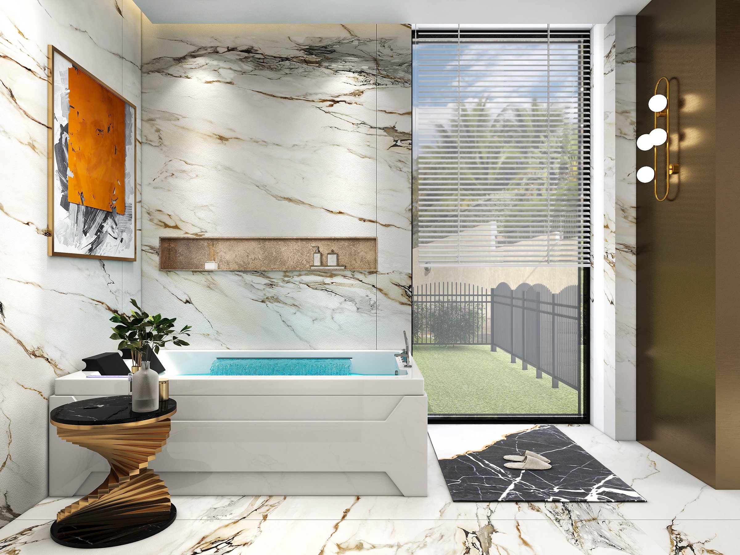 HMR 73'' Double Bathtub with Massage & Ambient Lighting - White, Heated: No