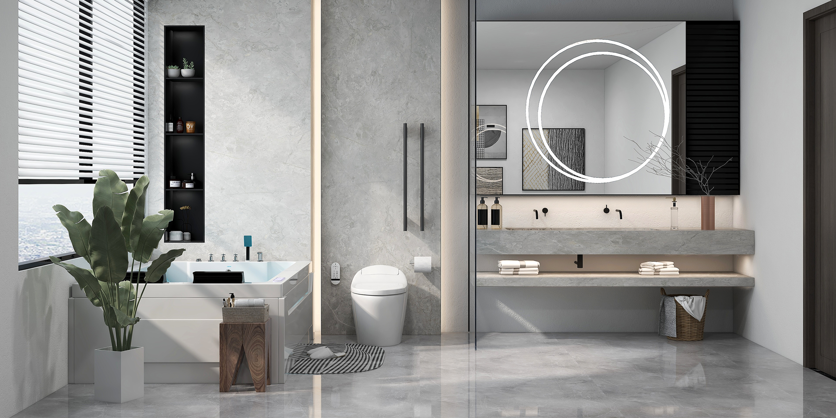 HMR 73'' Double Bathtub with Massage & Ambient Lighting - White, Heated: No