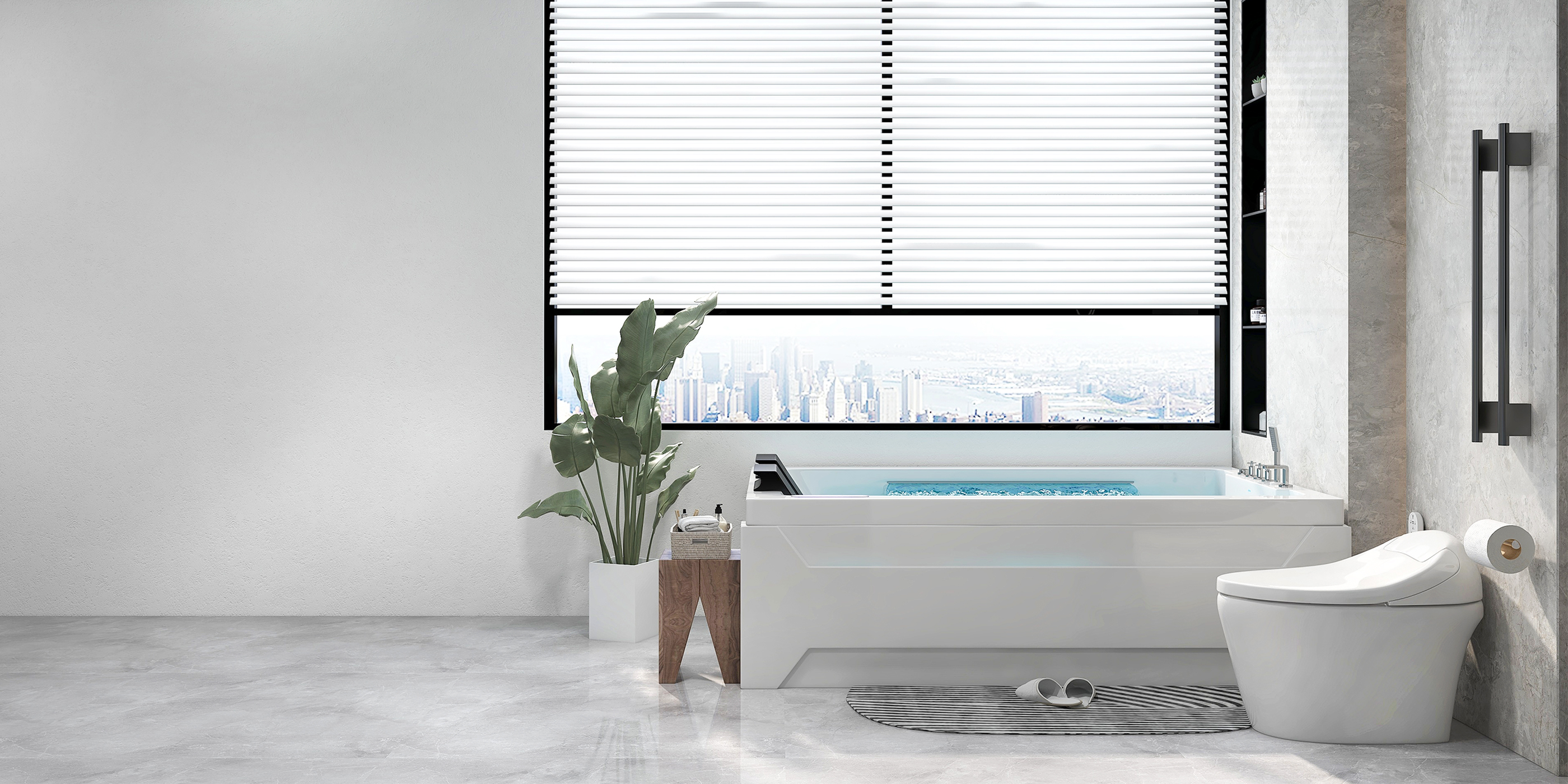HMR 73'' Double Bathtub with Massage & Ambient Lighting - White, Heated: No