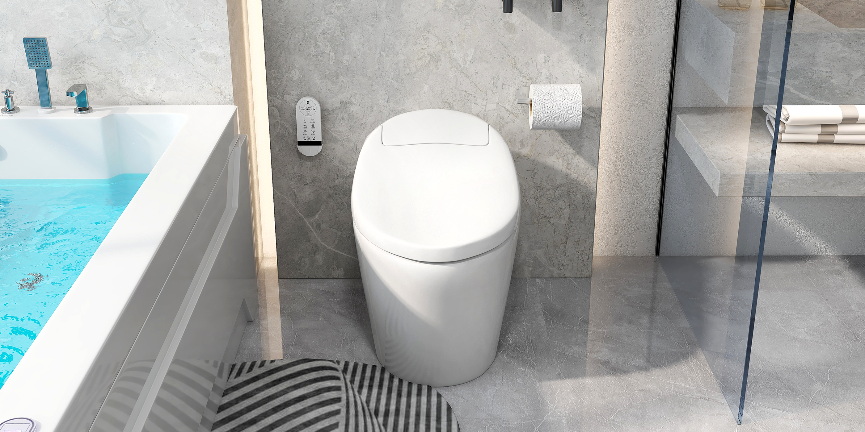 HMR 73'' Double Bathtub with Massage & Ambient Lighting - White, Heated: No