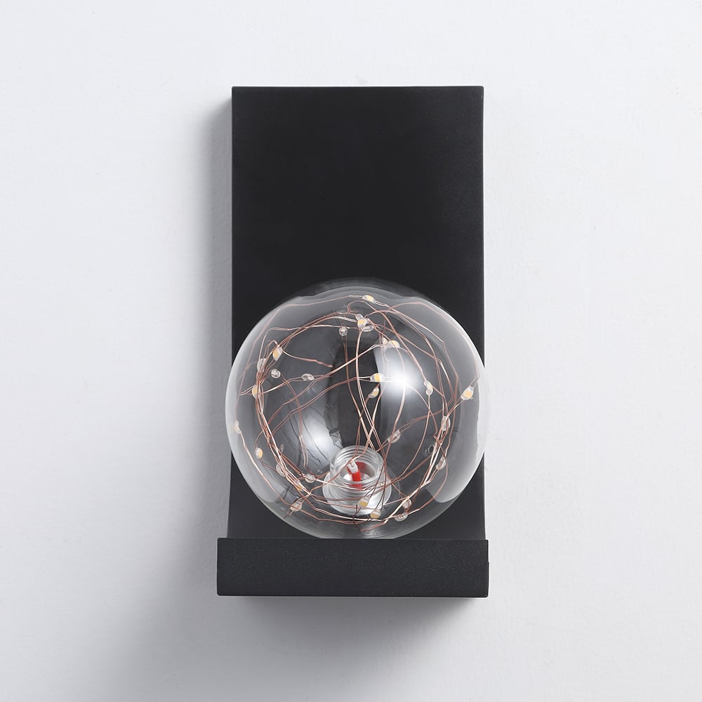 HMR - Modern Black LED Flush Mount Wall Sconce with Glass Globe Shade