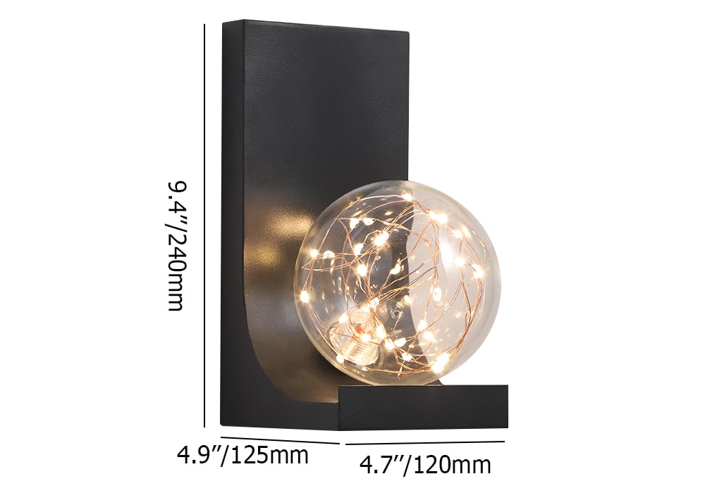 HMR - Modern Black LED Flush Mount Wall Sconce with Glass Globe Shade