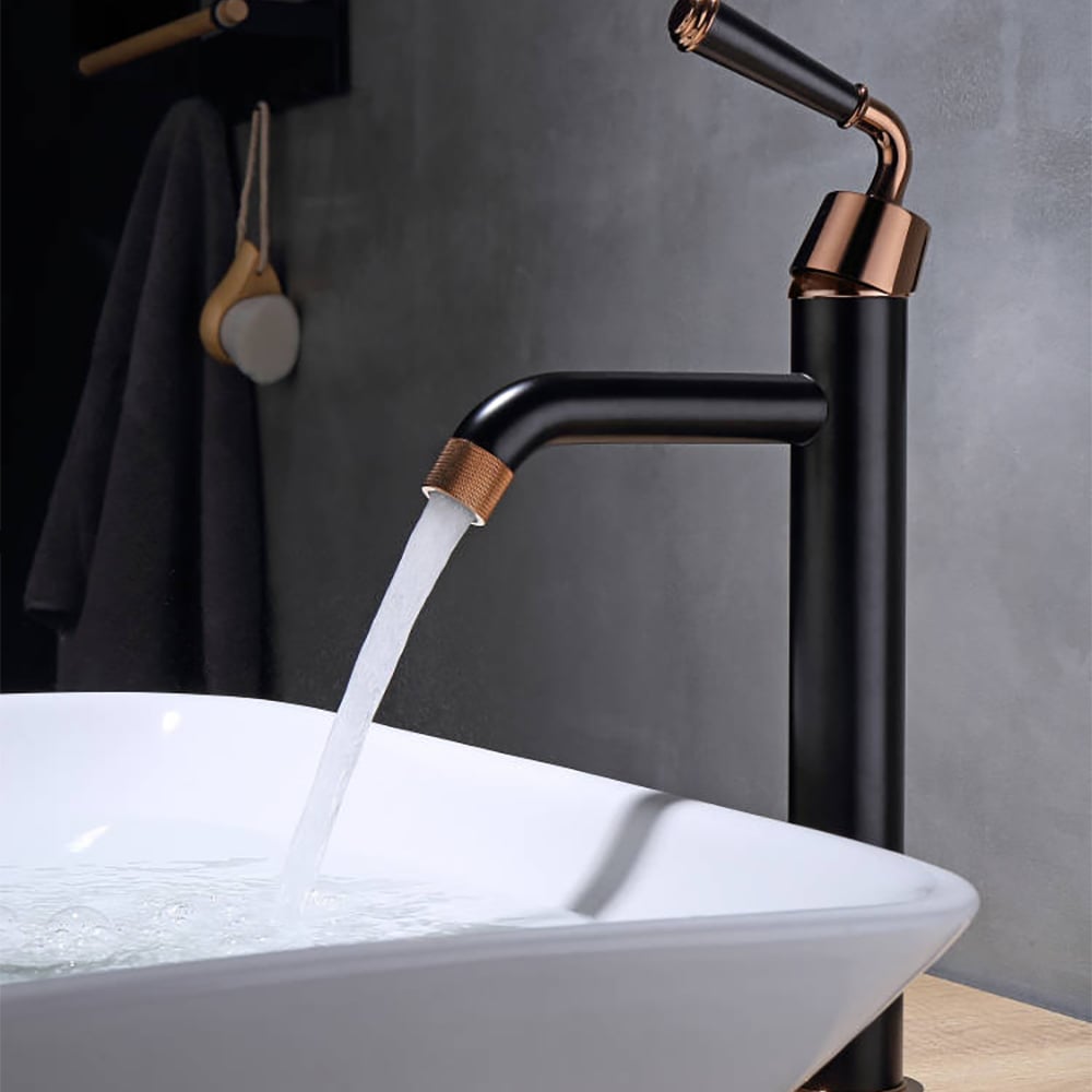 HMR - Black & Rose Gold Classic Single Handle Bathroom Single Hole Faucet Vessel Faucet
