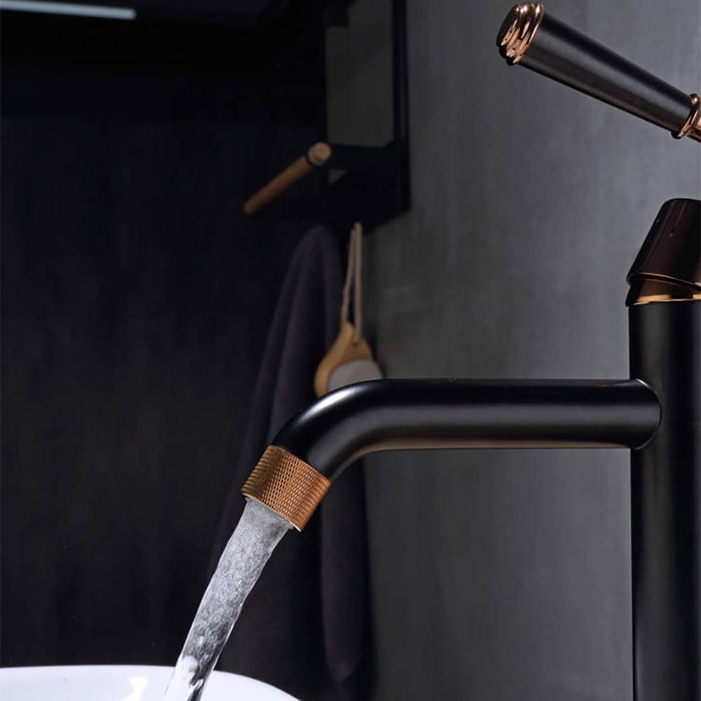 HMR - Black & Rose Gold Classic Single Handle Bathroom Single Hole Faucet Vessel Faucet