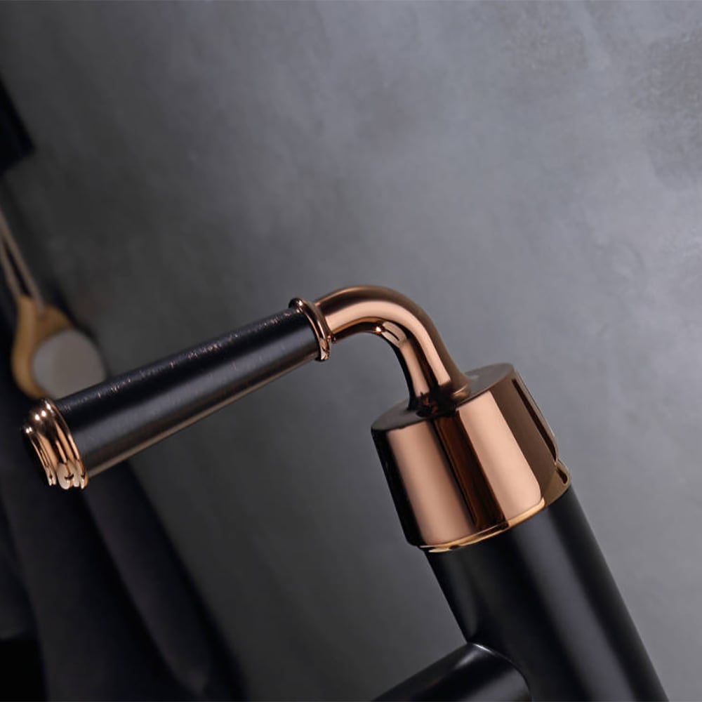 HMR - Black & Rose Gold Classic Single Handle Bathroom Single Hole Faucet Vessel Faucet