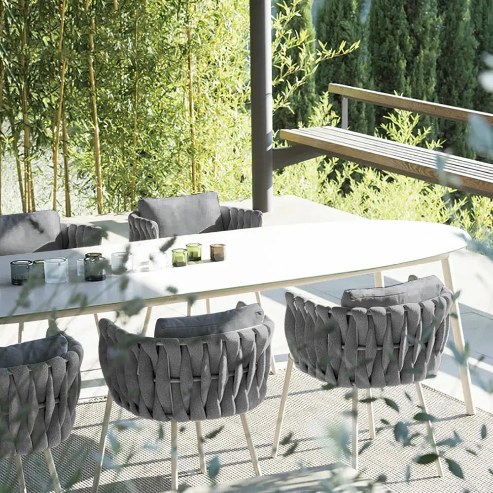 HMR - 2-Pieces Mid Century Modern Aluminum & Ropes Outdoor Patio Dining Chair Armchair Gray