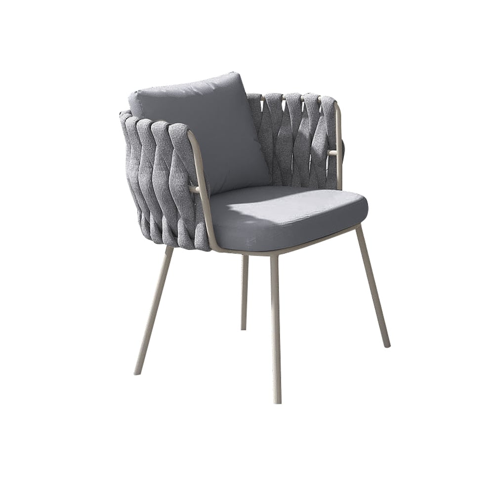 HMR - 2-Pieces Mid Century Modern Aluminum & Ropes Outdoor Patio Dining Chair Armchair Gray