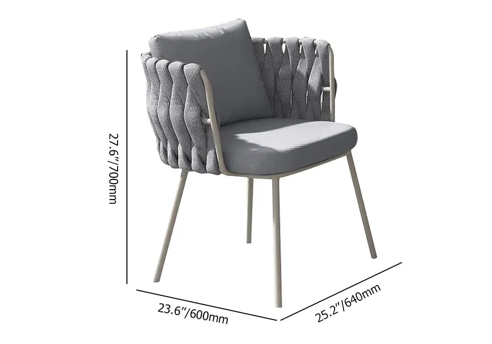 HMR - 2-Pieces Mid Century Modern Aluminum & Ropes Outdoor Patio Dining Chair Armchair Gray