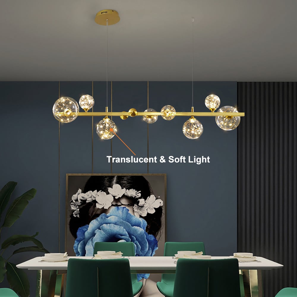 HMR - Miglobe Modern Gold Kitchen Island Light LED Glass Globe 8-Light for Dining Doom