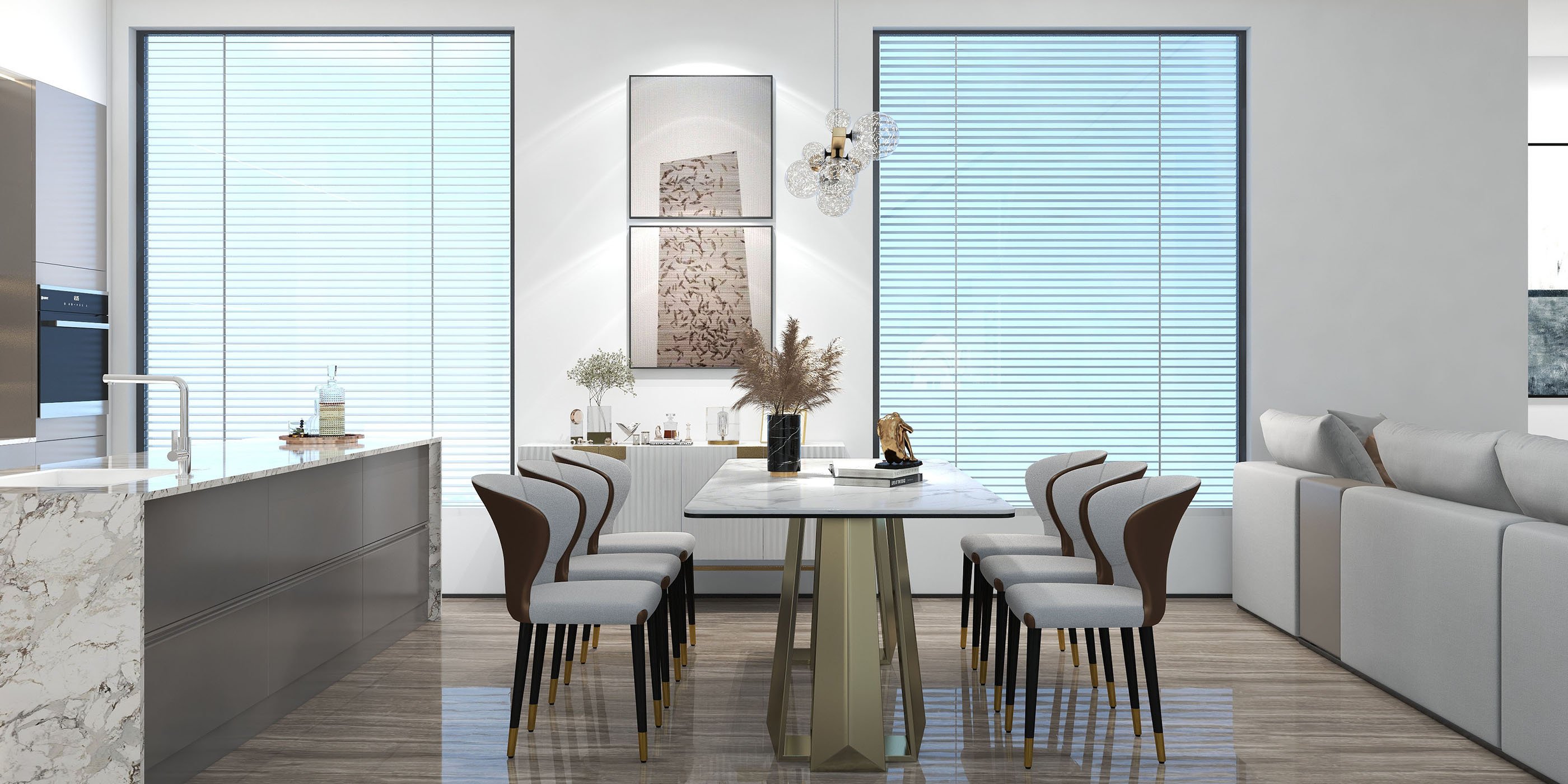 HMR - Miglobe Modern Gold Kitchen Island Light LED Glass Globe 8-Light for Dining Doom