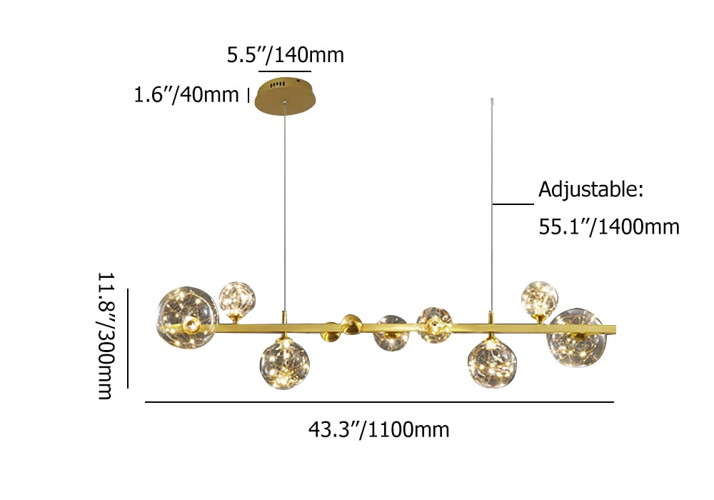 HMR - Miglobe Modern Gold Kitchen Island Light LED Glass Globe 8-Light for Dining Doom