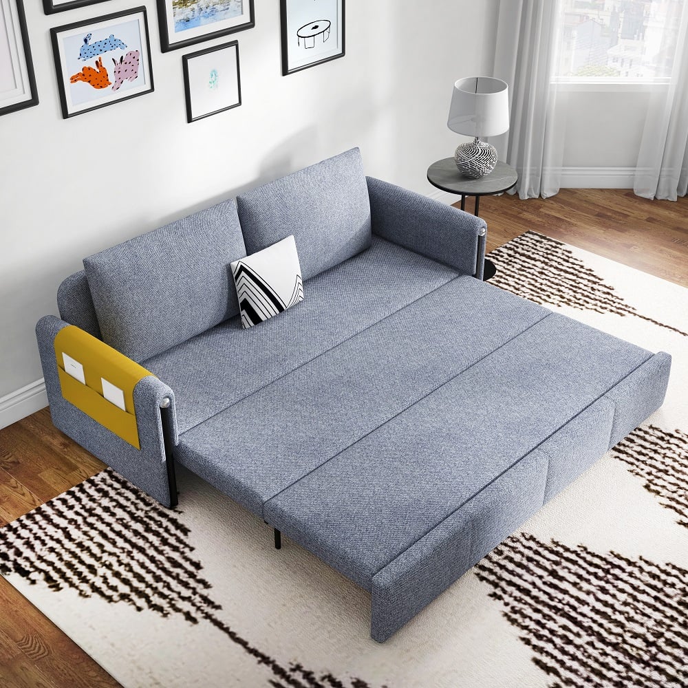 HMR - 77" Queen 2-Seater Linen Sleeper Sofa with Trundle