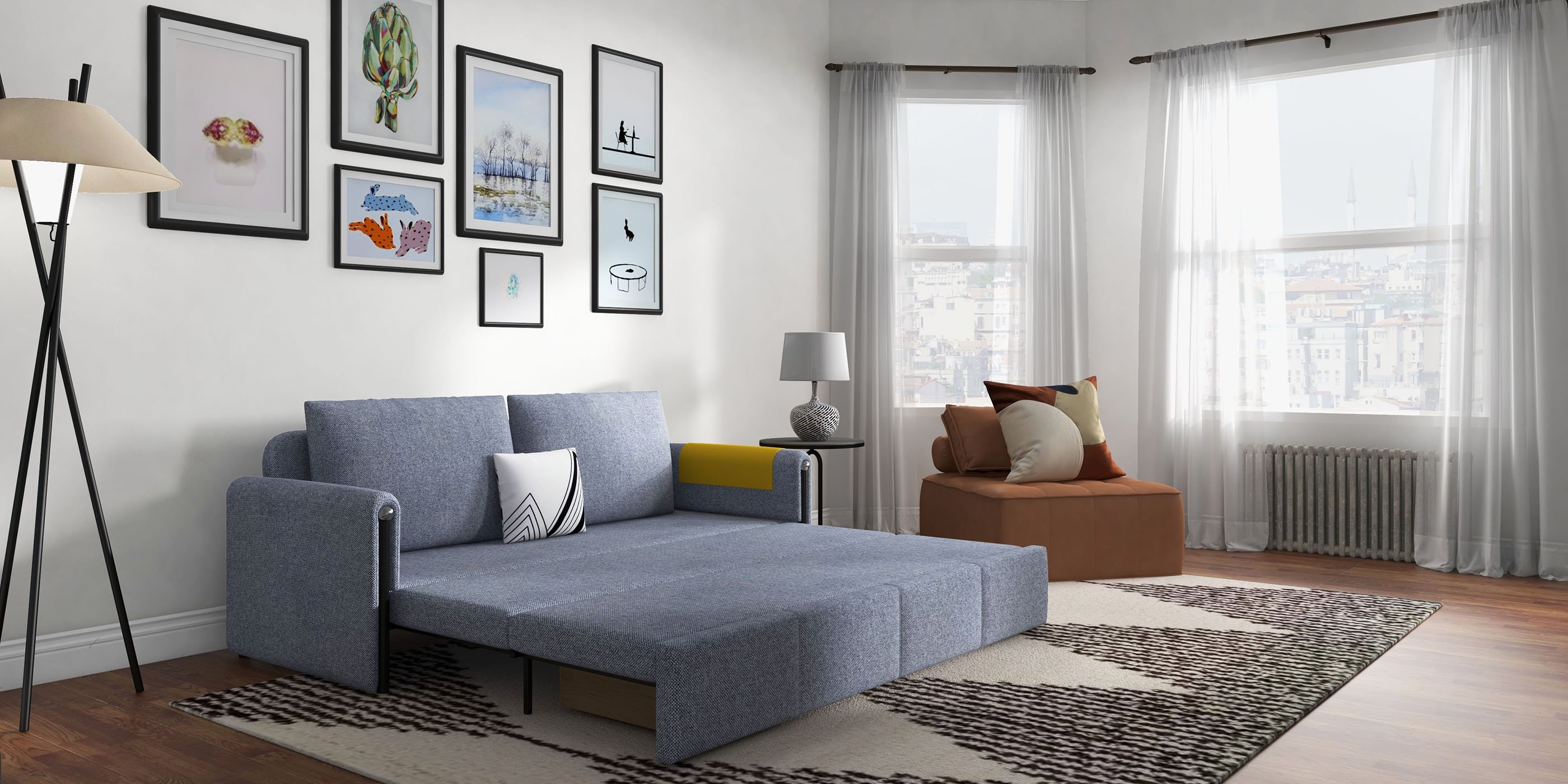 HMR - 77" Queen 2-Seater Linen Sleeper Sofa with Trundle