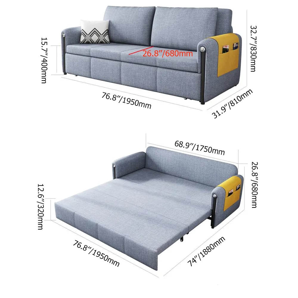 HMR - 77" Queen 2-Seater Linen Sleeper Sofa with Trundle