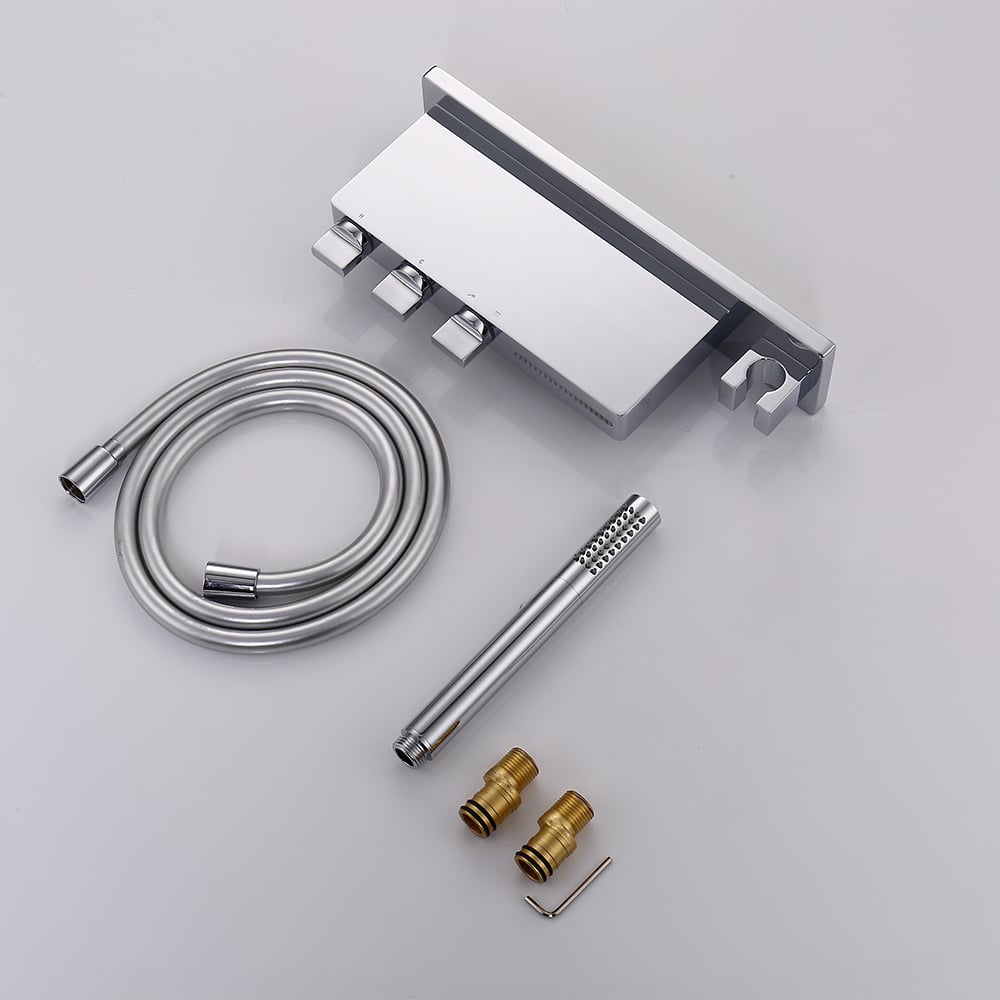 HMR - Wall Mounted Waterfall Roman Bathtub Faucet with Handshower Solid Brass Chrome
