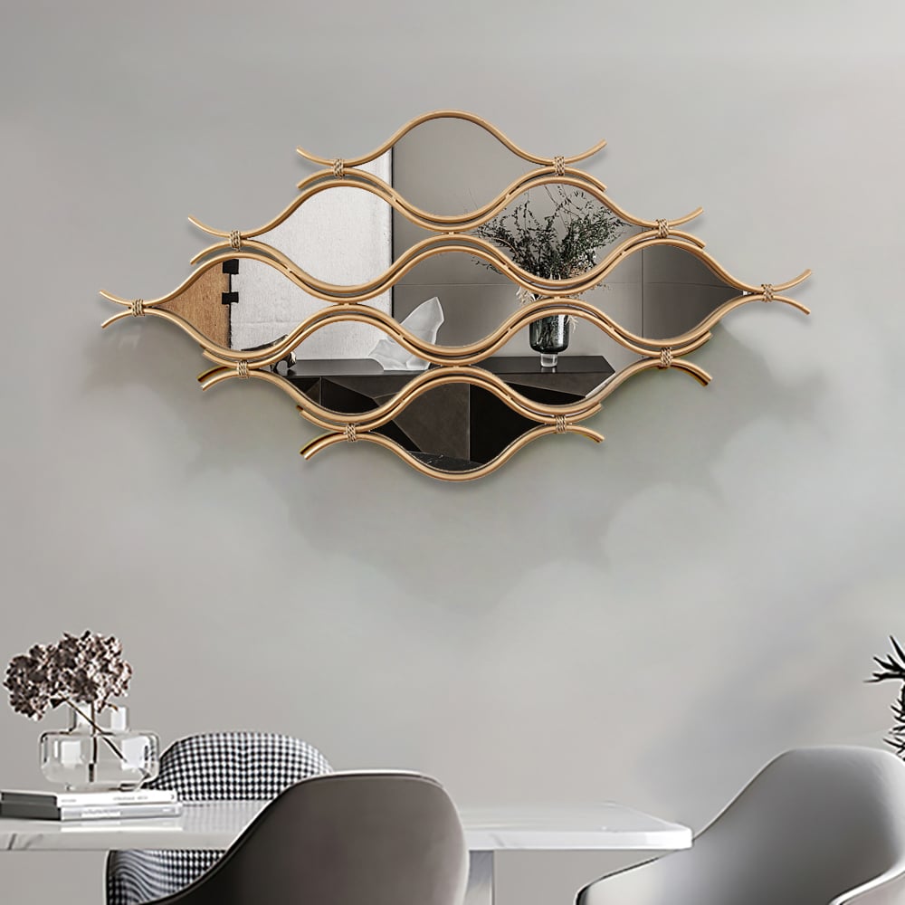 HMR - 39.4" Glam Irregular Geometric Gold Metal Abstract Wall Mirror for Entryway