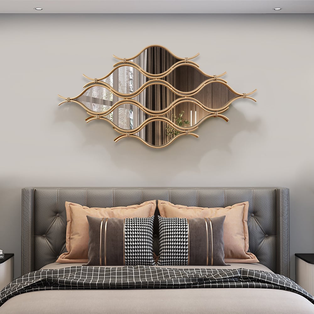 HMR - 39.4" Glam Irregular Geometric Gold Metal Abstract Wall Mirror for Entryway