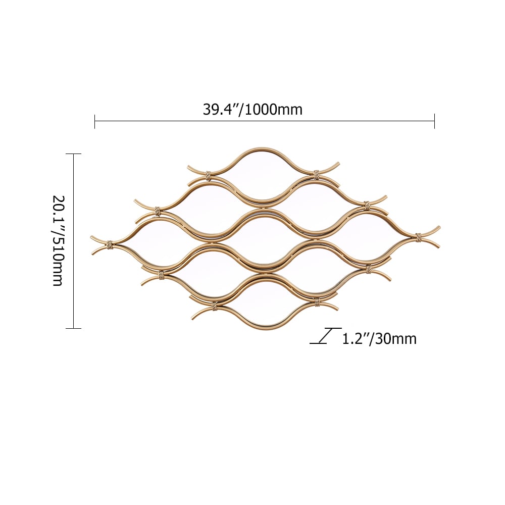 HMR - 39.4" Glam Irregular Geometric Gold Metal Abstract Wall Mirror for Entryway