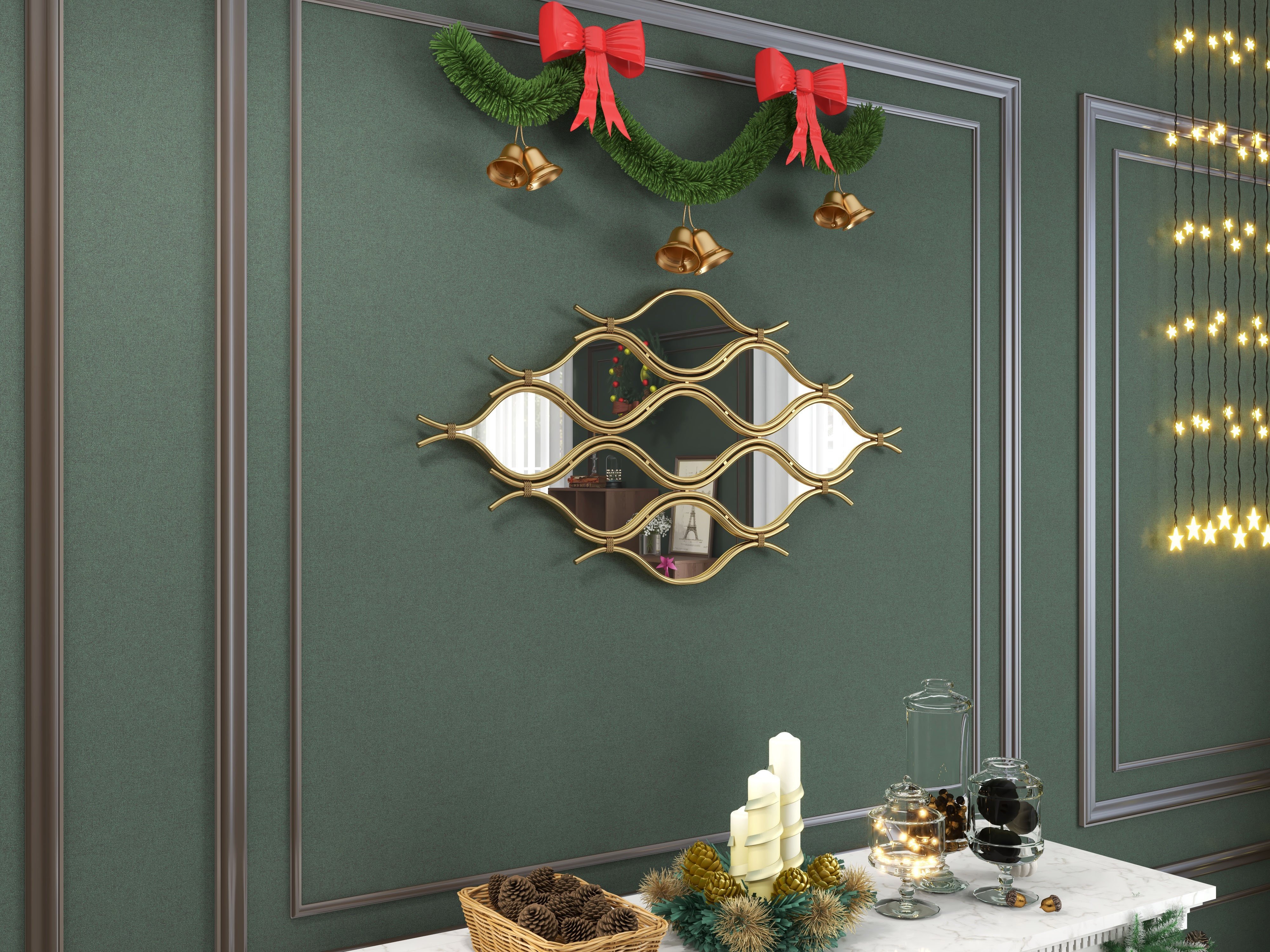 HMR - 39.4" Glam Irregular Geometric Gold Metal Abstract Wall Mirror for Entryway
