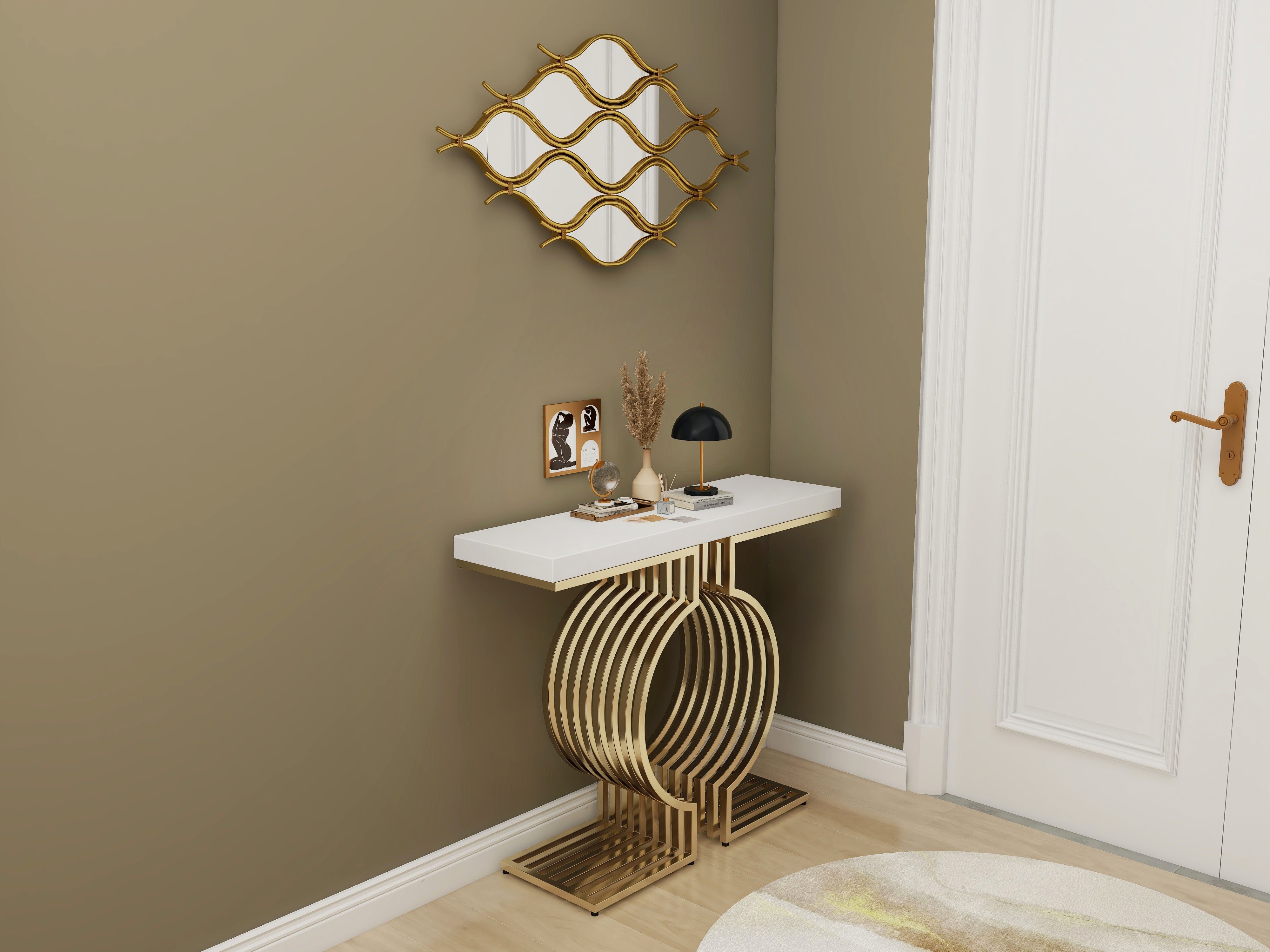 HMR - 39.4" Glam Irregular Geometric Gold Metal Abstract Wall Mirror for Entryway